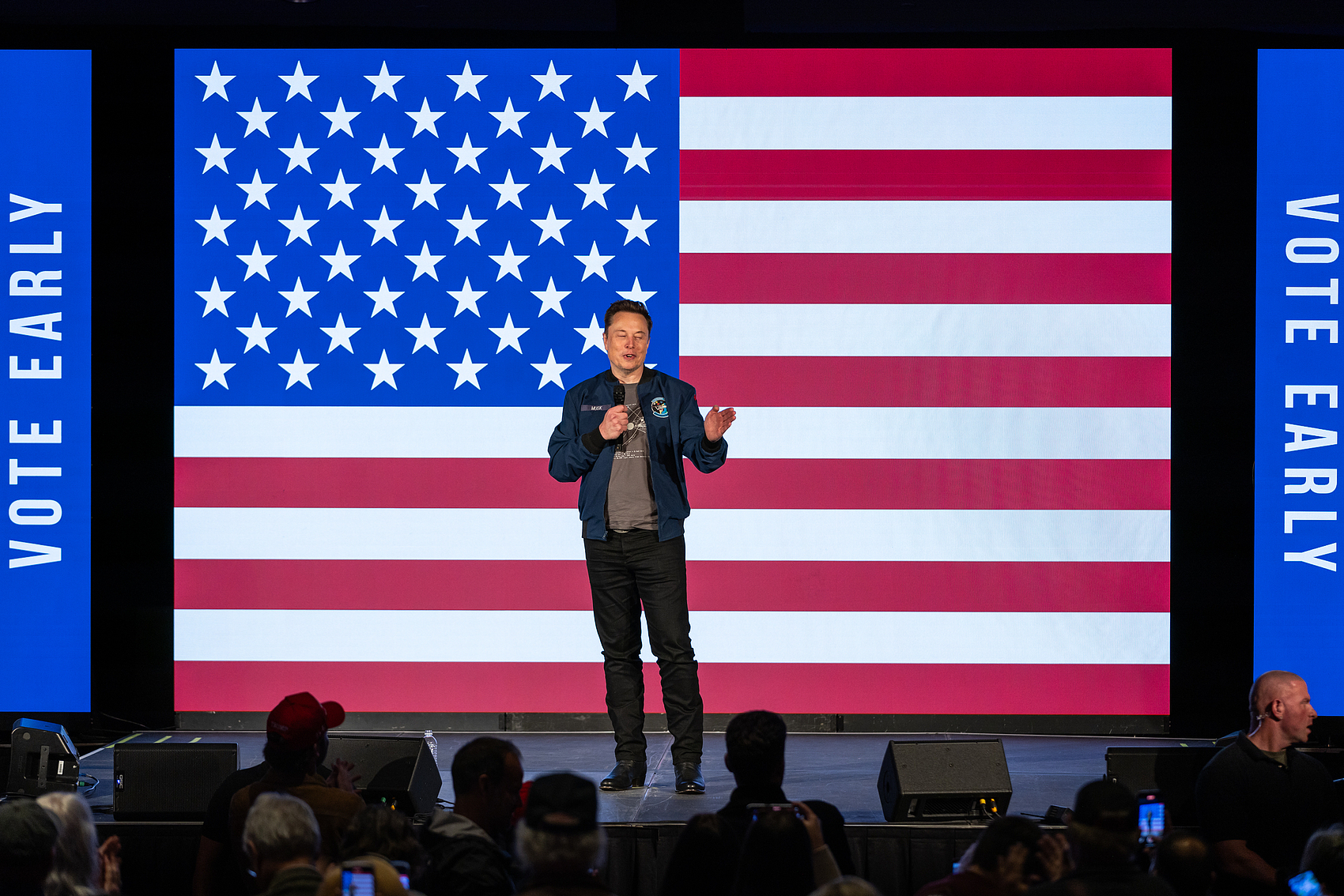 Elon Musk speaks during an America PAC town hall on Oct 26